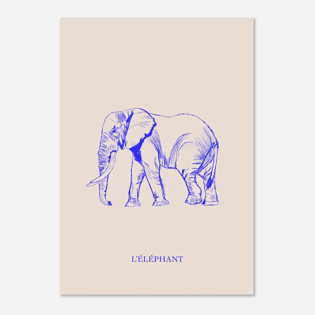 L'éléphant, version bleu électrique, affiche illustrée au crayon par Aude de Riberolles – visuel 8