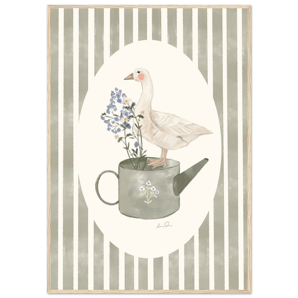 L'oie & l'arrosoir, illustration d'Émilie J. Ouellet – affiche encadrée
