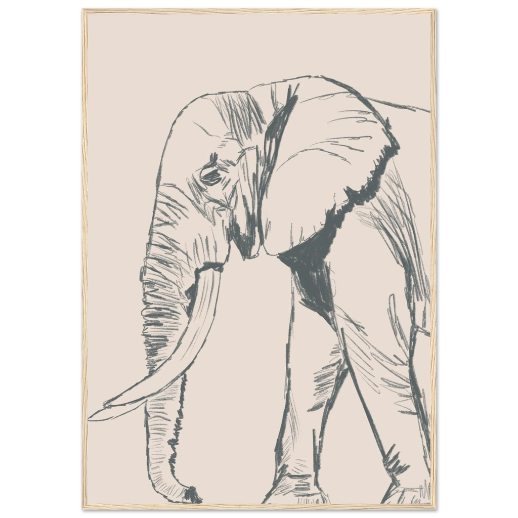 Le grand éléphant version couleur encadré, art animalier naturel