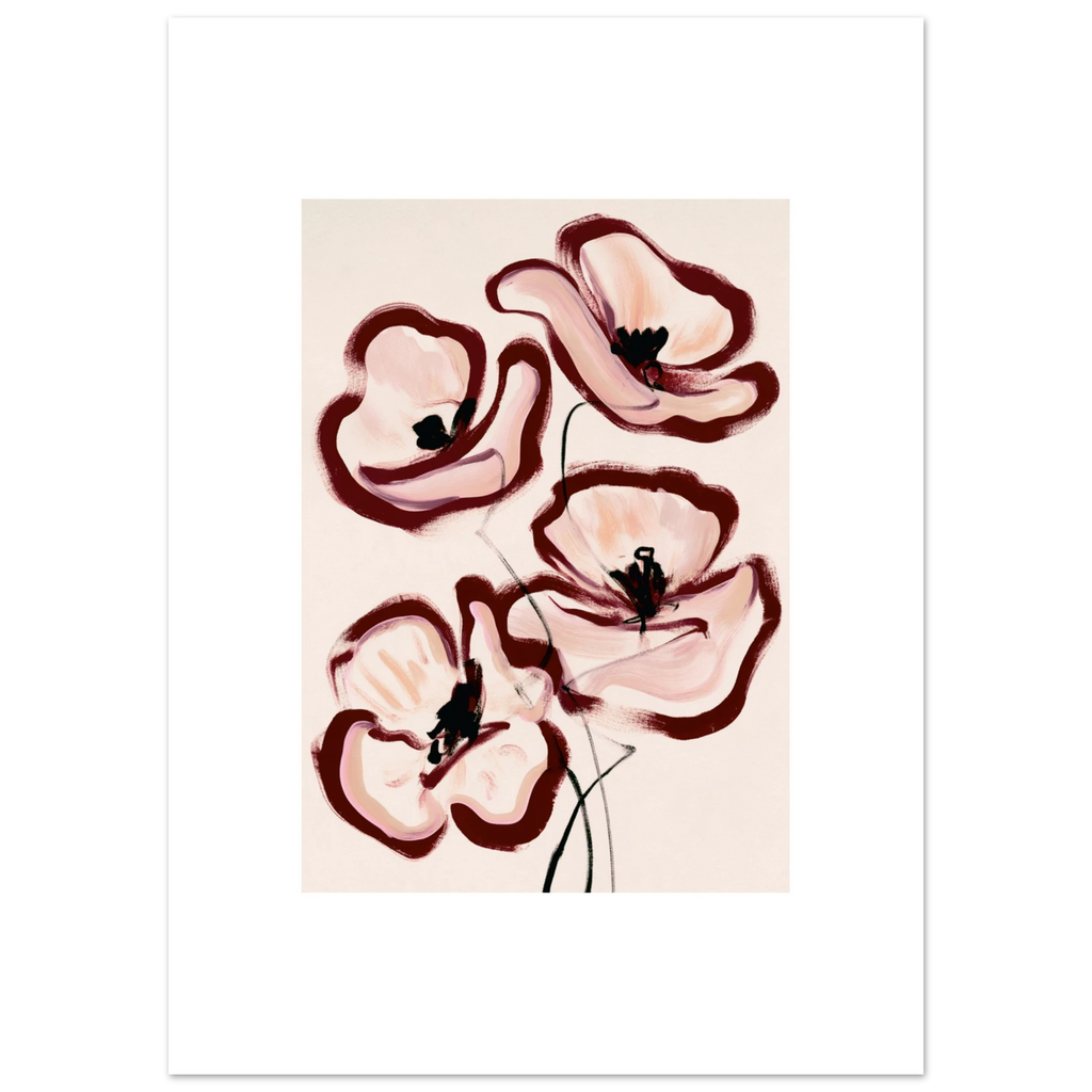 Affiche Peinture fleurs abstraites rose poudré bordeaux en décoration murale – ADR Gallery