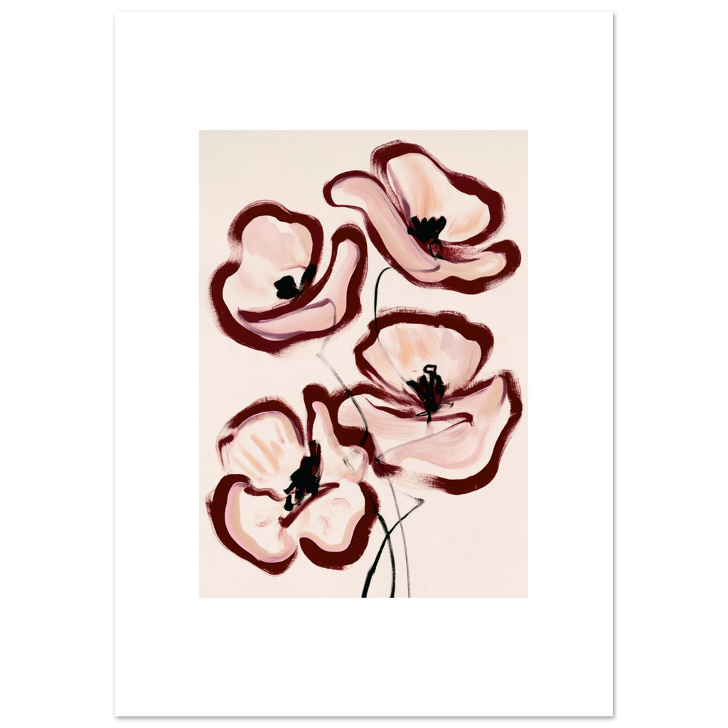 Peinture fleurs abstraites rose poudré bordeaux dans un intérieur, affiche – ADR Gallery