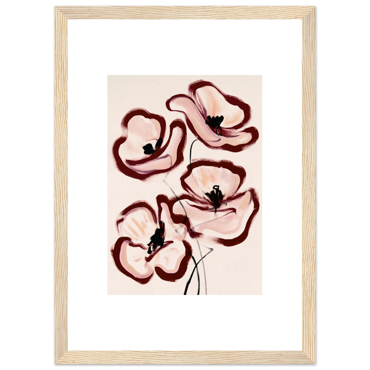 Peinture fleurs abstraites rose poudré bordeaux, affiche encadrée – visuel 7, ADR Gallery