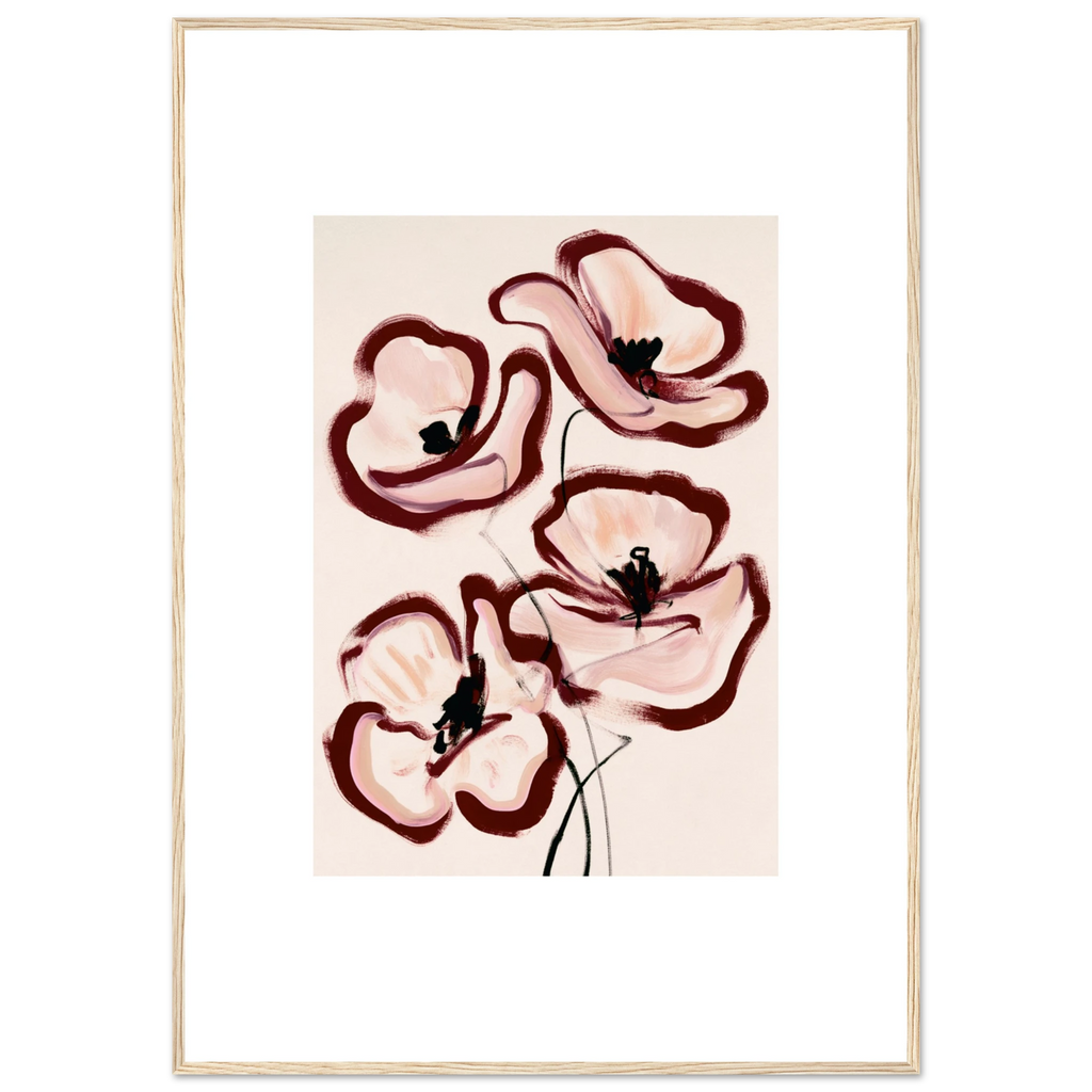 Peinture fleurs abstraites rose poudré bordeaux, affiche d’art encadrée – ADR Gallery