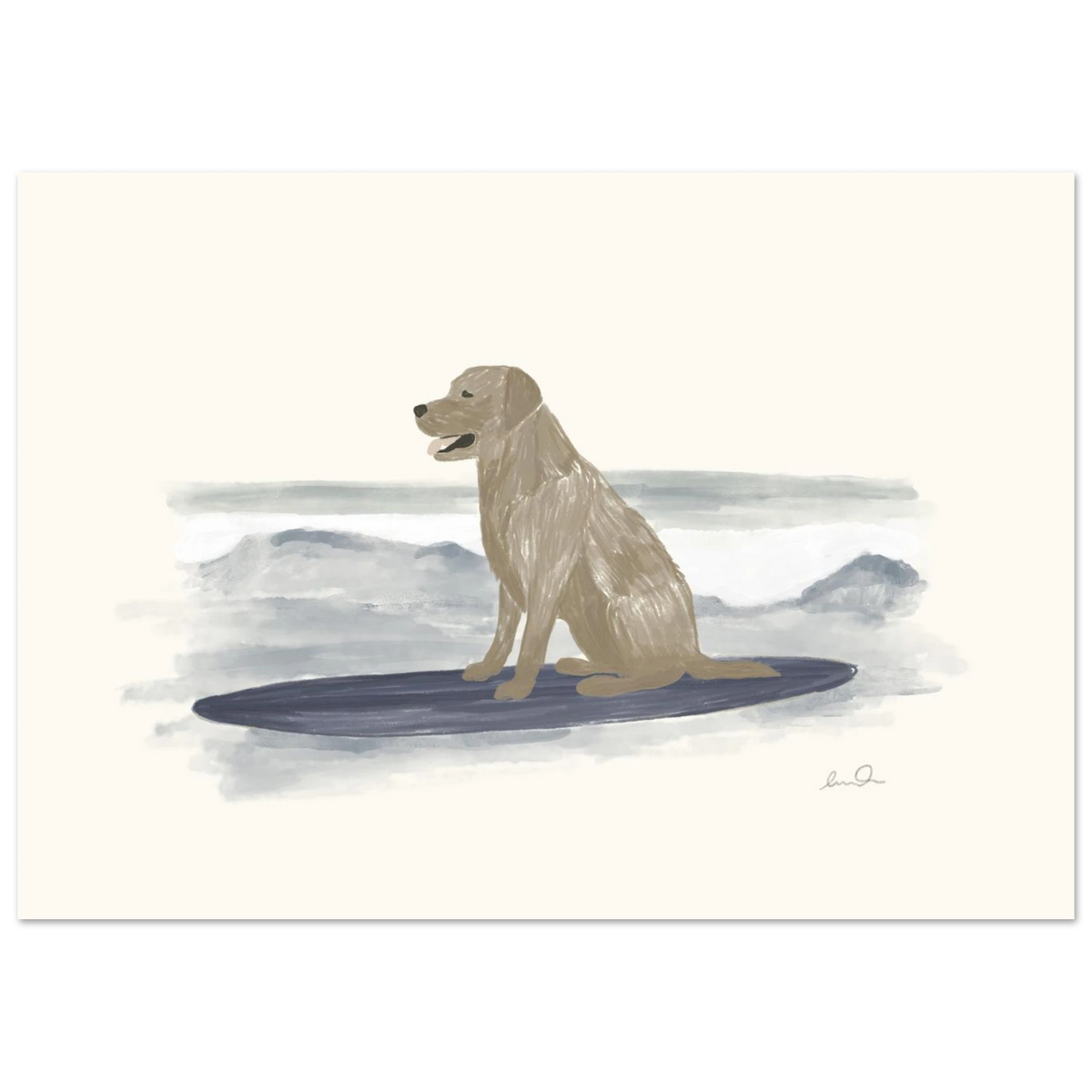 Surfing dog, illustration d'Émilie J. Ouellet – affiche d’art