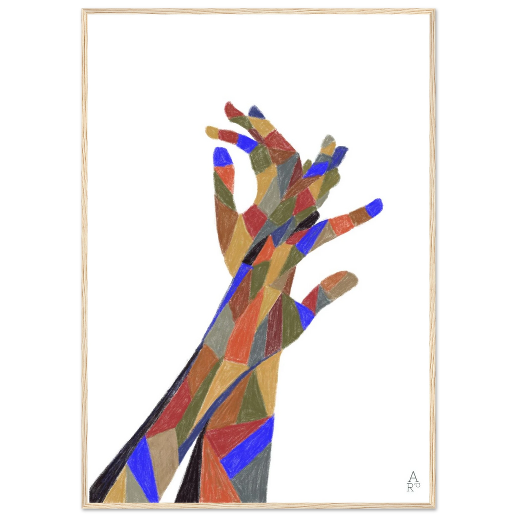 Affiche encadrée The Hands Patchwork N°1, craie d'art colorée par Aude de Riberolles