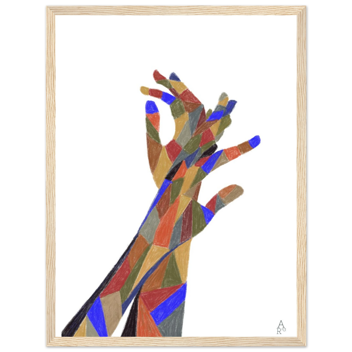 Illustration The Hands Patchwork N°1 encadrée, œuvre originale à la craie d'art