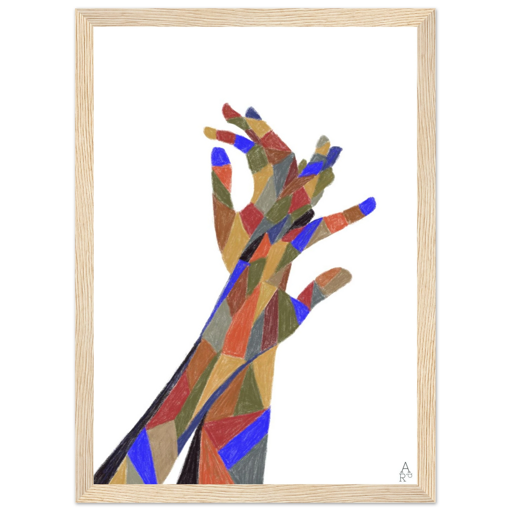 Affiche The Hands Patchwork N°1 encadrée bois clair, prête à accrocher – ADR Gallery