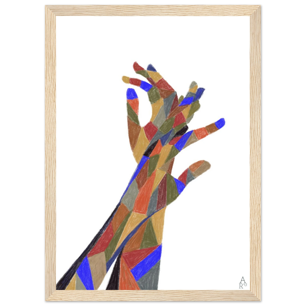 Affiche The Hands Patchwork N°1 encadrée bois clair, prête à accrocher – ADR Gallery
