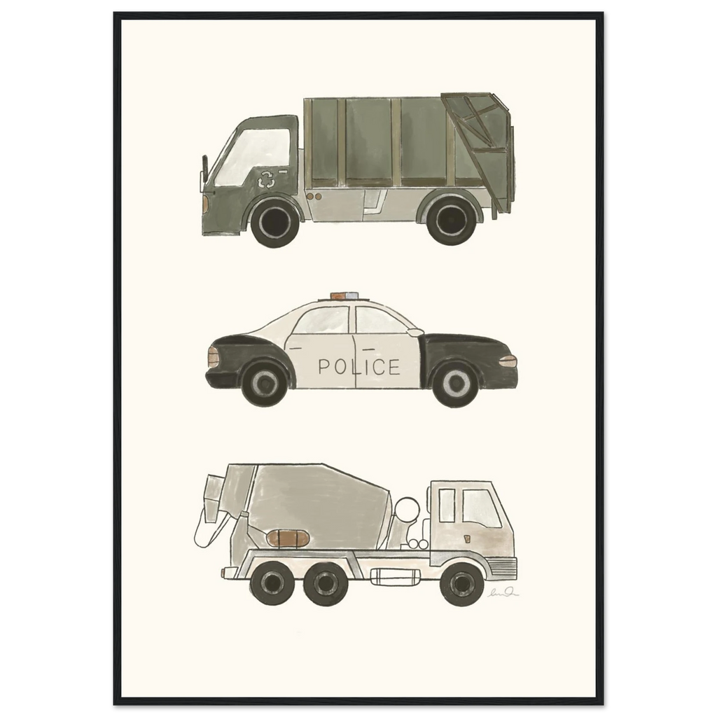 Trucks and car, affiche illustrée d'Émilie J. Ouellet encadrée – visuel 10