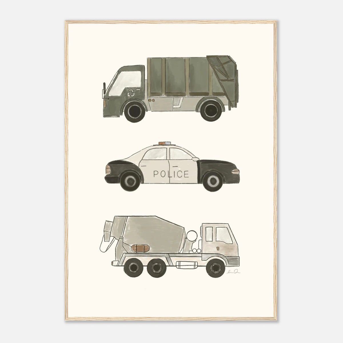 Trucks and car, affiche illustrée d'Émilie J. Ouellet encadrée – visuel 11