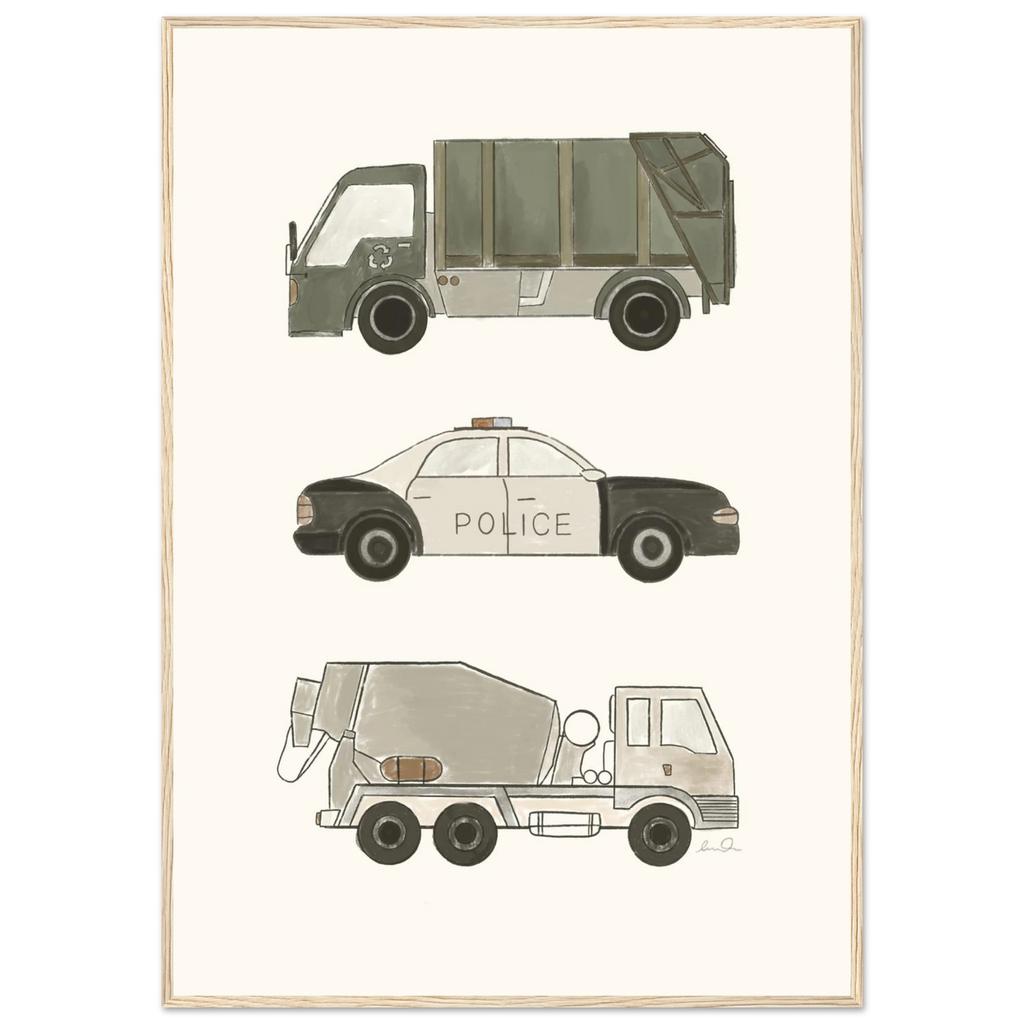 Trucks and car, affiche illustrée d'Émilie J. Ouellet encadrée – visuel 3