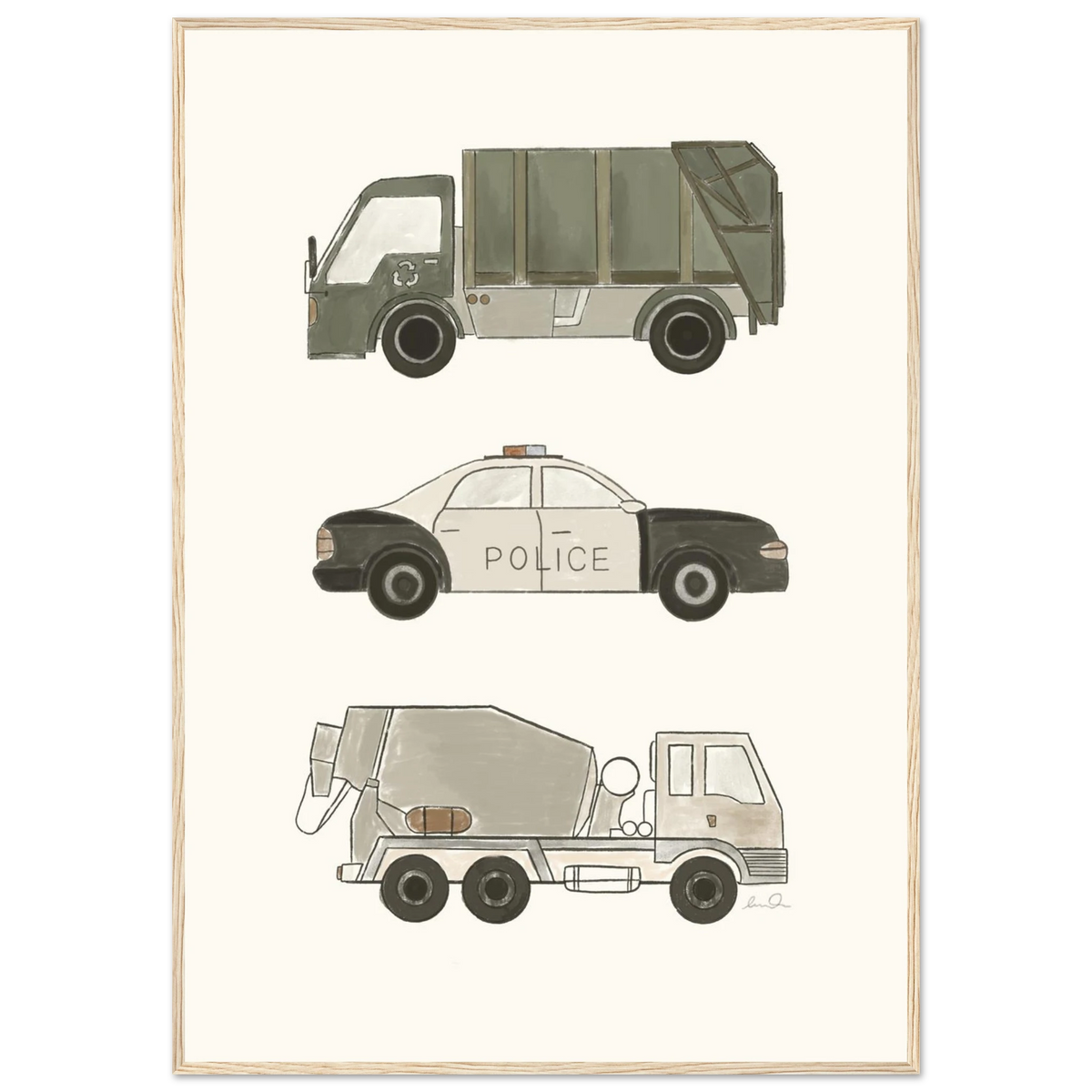 Trucks and car, affiche illustrée d'Émilie J. Ouellet encadrée – visuel 3