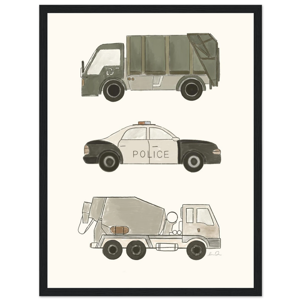 Trucks and car, affiche illustrée d'Émilie J. Ouellet encadrée – visuel 4