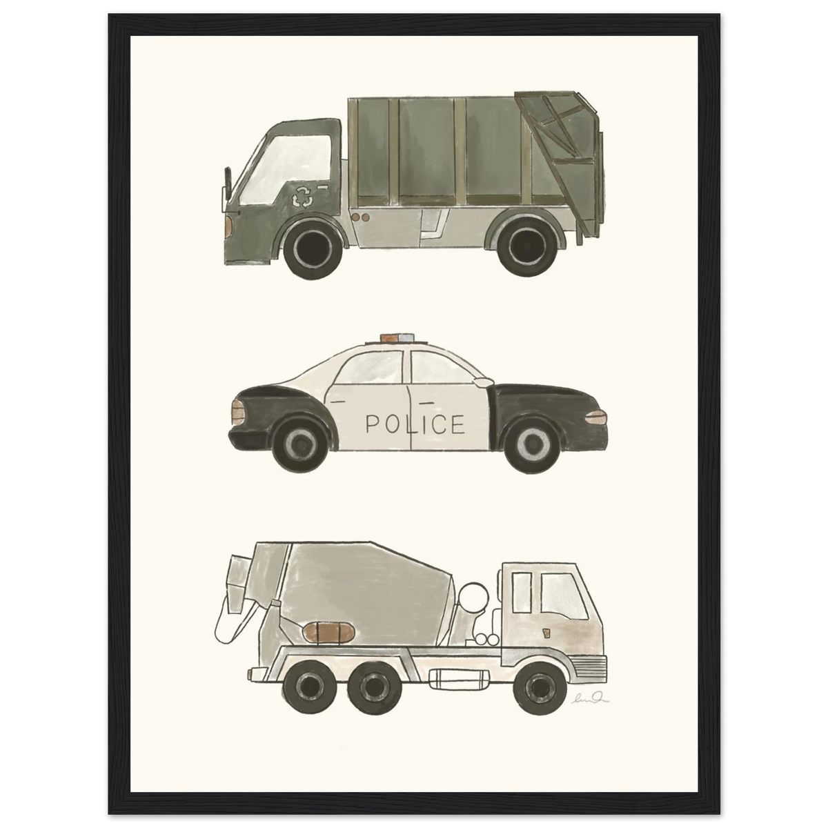 Trucks and car, affiche illustrée d'Émilie J. Ouellet encadrée – visuel 4