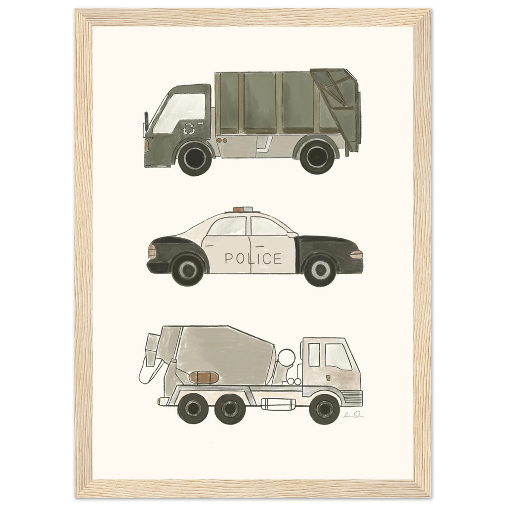 Trucks and car, affiche illustrée d'Émilie J. Ouellet encadrée – visuel 5