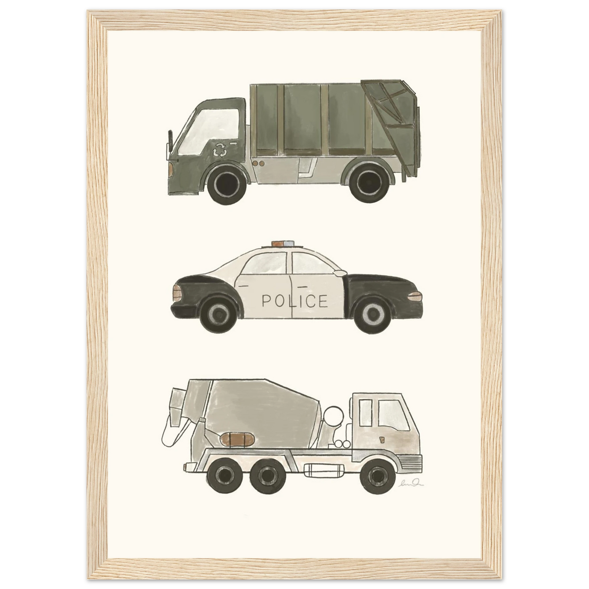Trucks and car, affiche illustrée d'Émilie J. Ouellet encadrée – visuel 5