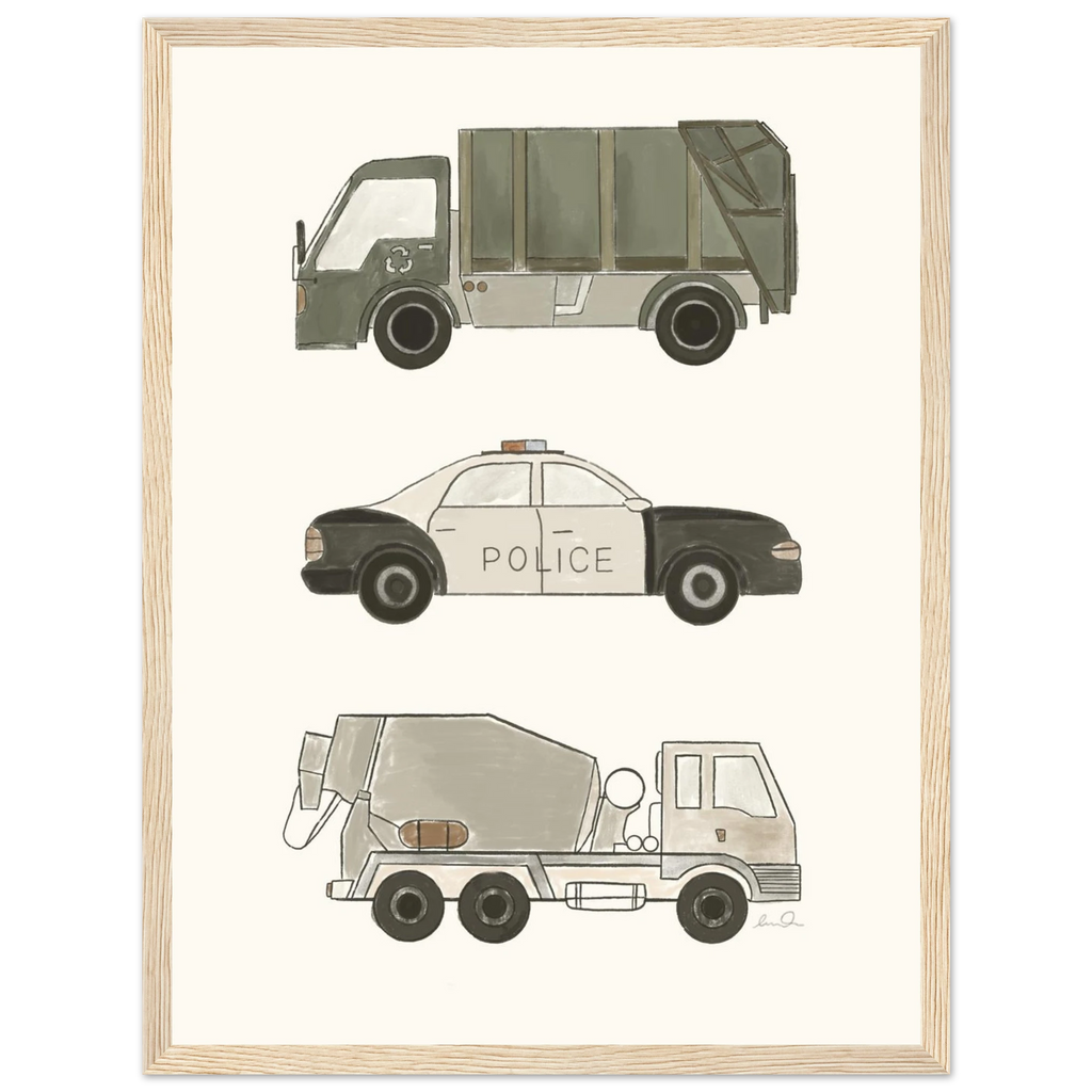 Trucks and car, affiche illustrée d'Émilie J. Ouellet encadrée – visuel 6