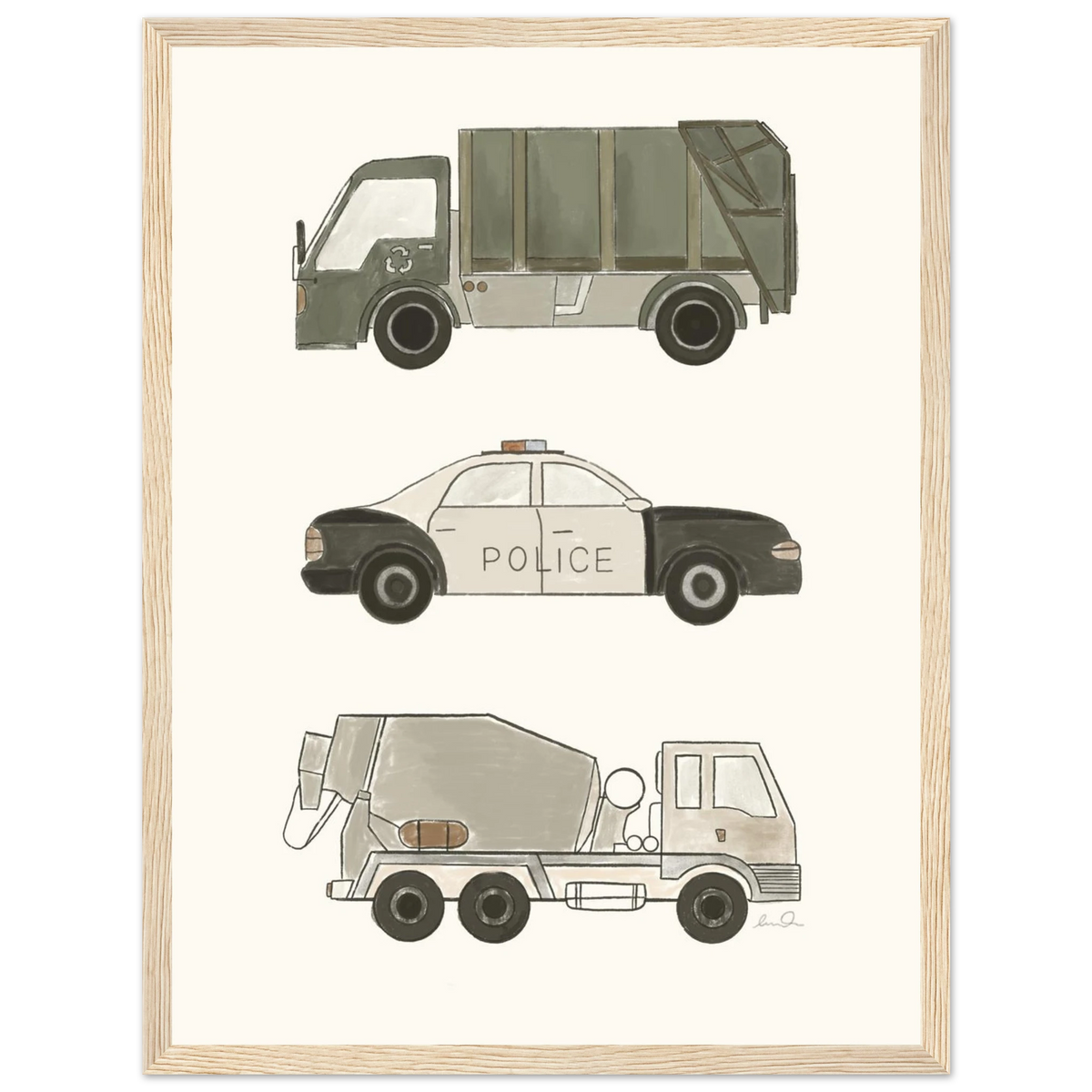 Trucks and car, affiche illustrée d'Émilie J. Ouellet encadrée – visuel 6