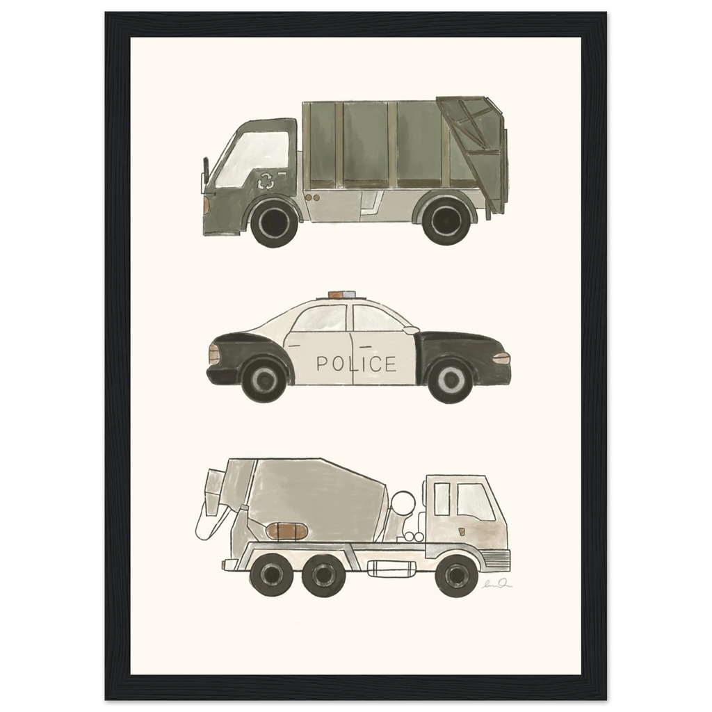 Trucks and car, affiche illustrée d'Émilie J. Ouellet encadrée – visuel 7