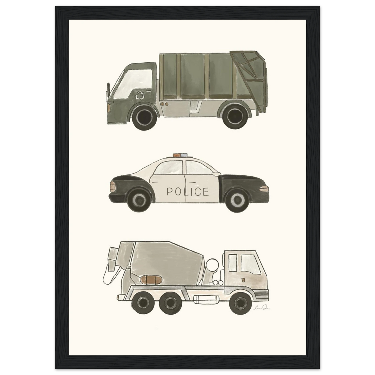 Trucks and car, affiche illustrée d'Émilie J. Ouellet encadrée – visuel 7