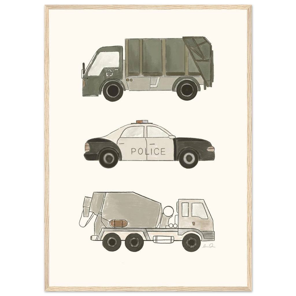 Trucks and car, affiche illustrée d'Émilie J. Ouellet encadrée – visuel 8