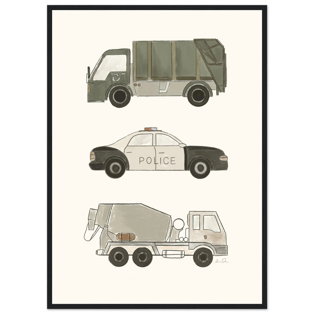 Trucks and car, affiche illustrée d'Émilie J. Ouellet encadrée – visuel 9