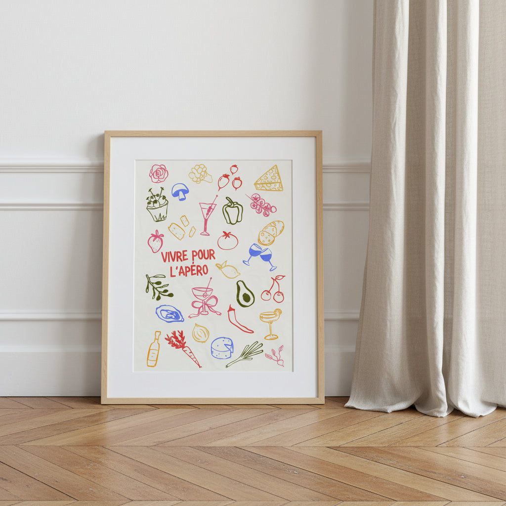 Affiche typographique « Vivre pour l'apéro » – décoration murale ADR Gallery