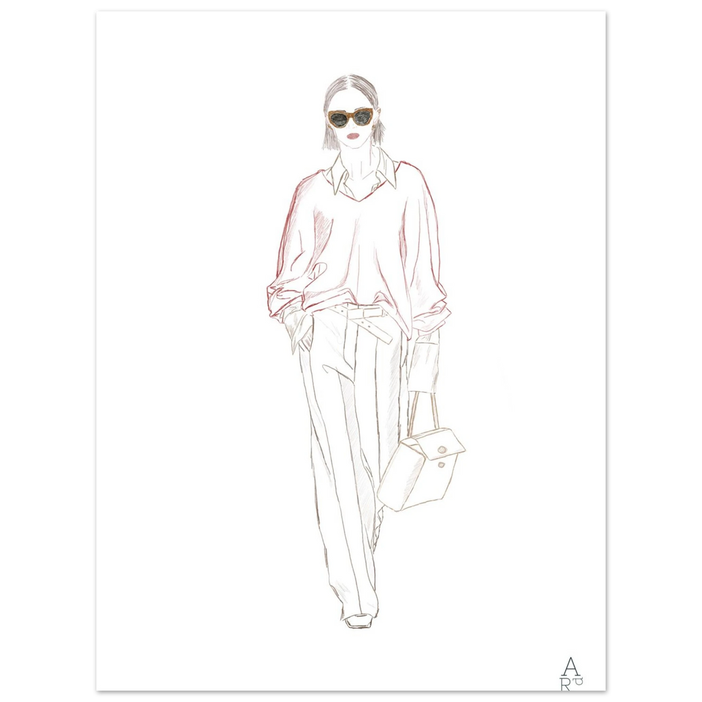 Affiche Woman walking N°1 au mur, illustration mode d'Aude de Riberolles