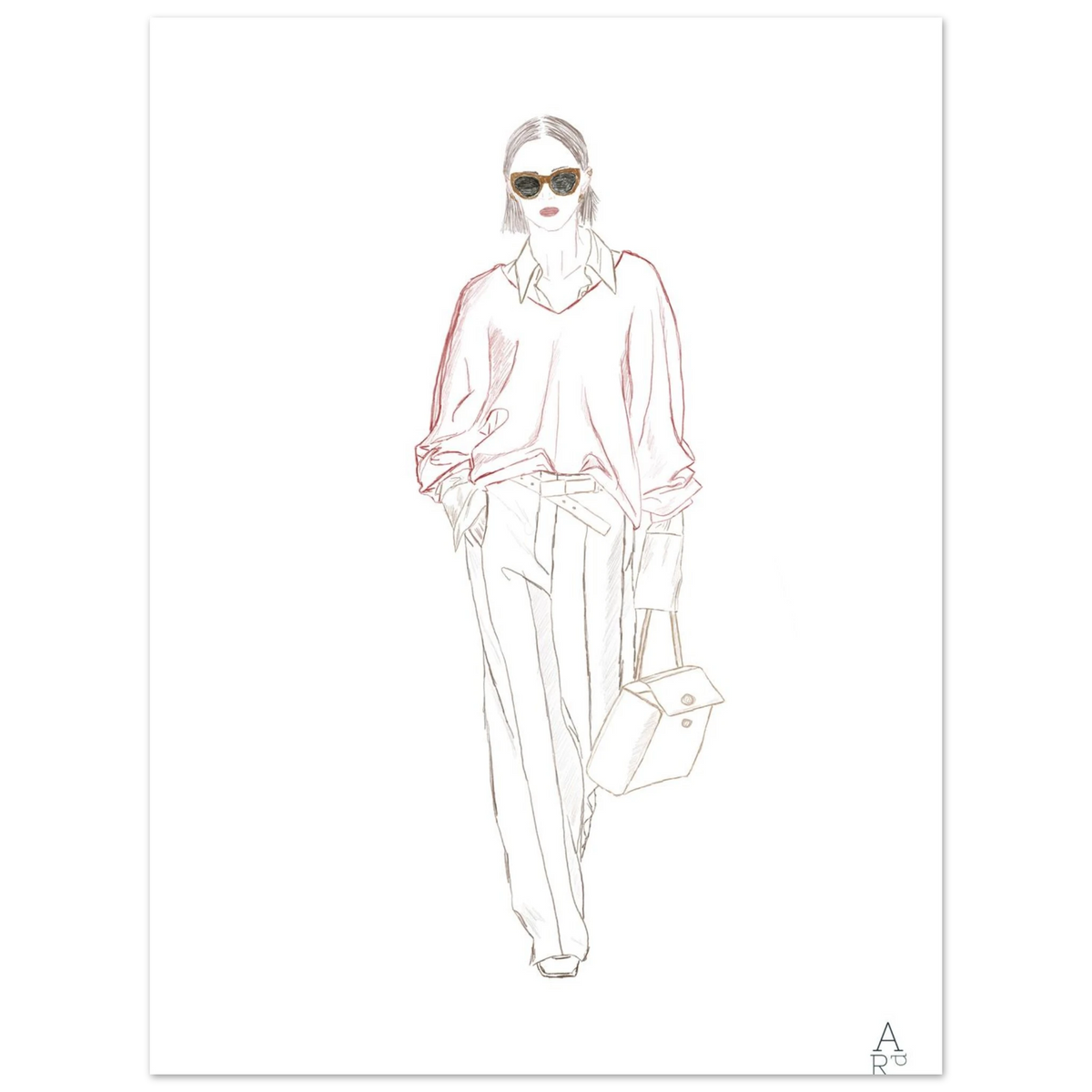 Affiche Woman walking N°1 au mur, illustration mode d'Aude de Riberolles