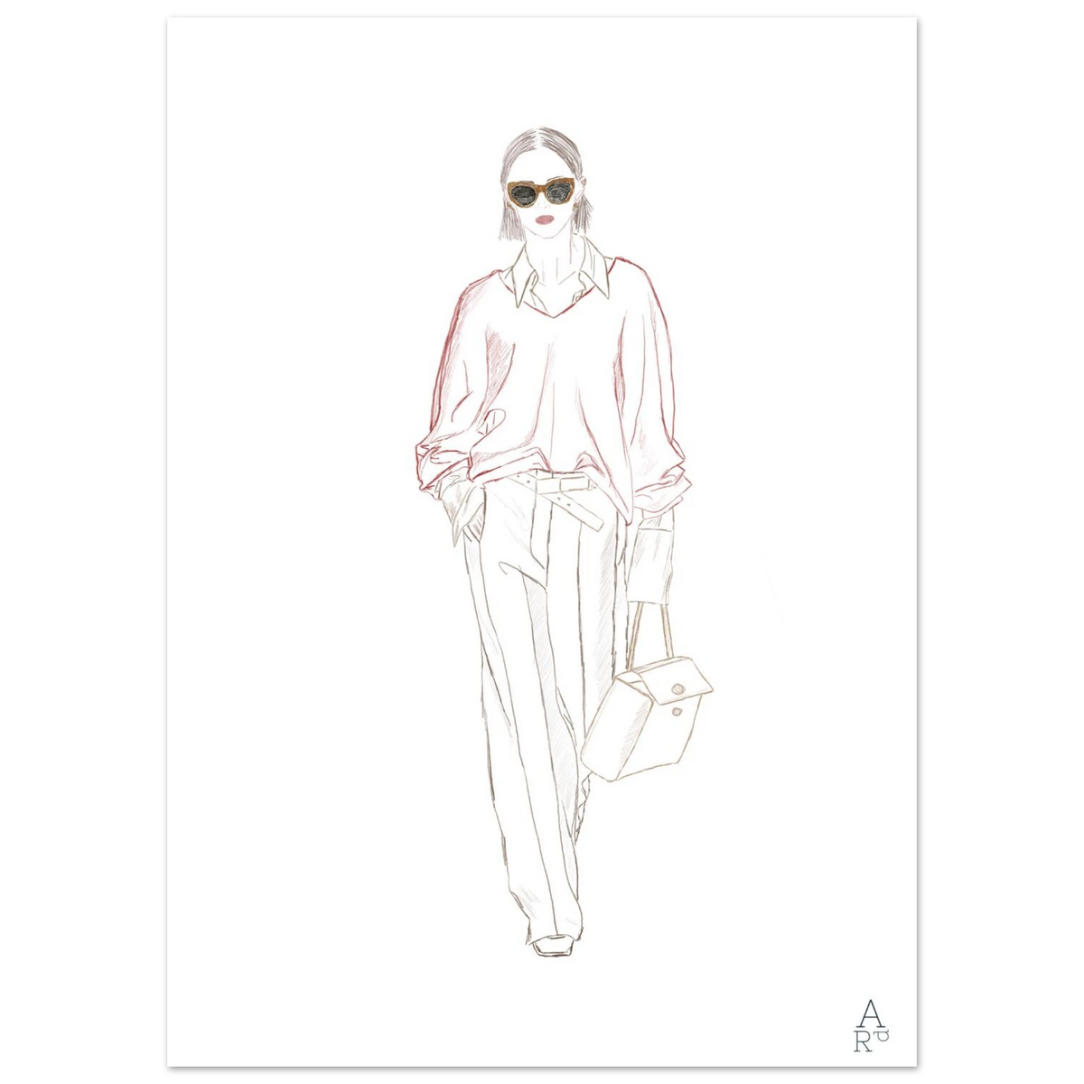 Woman walking N°1, silhouette féminine en marche au crayon par Aude de Riberolles – affiche d'art
