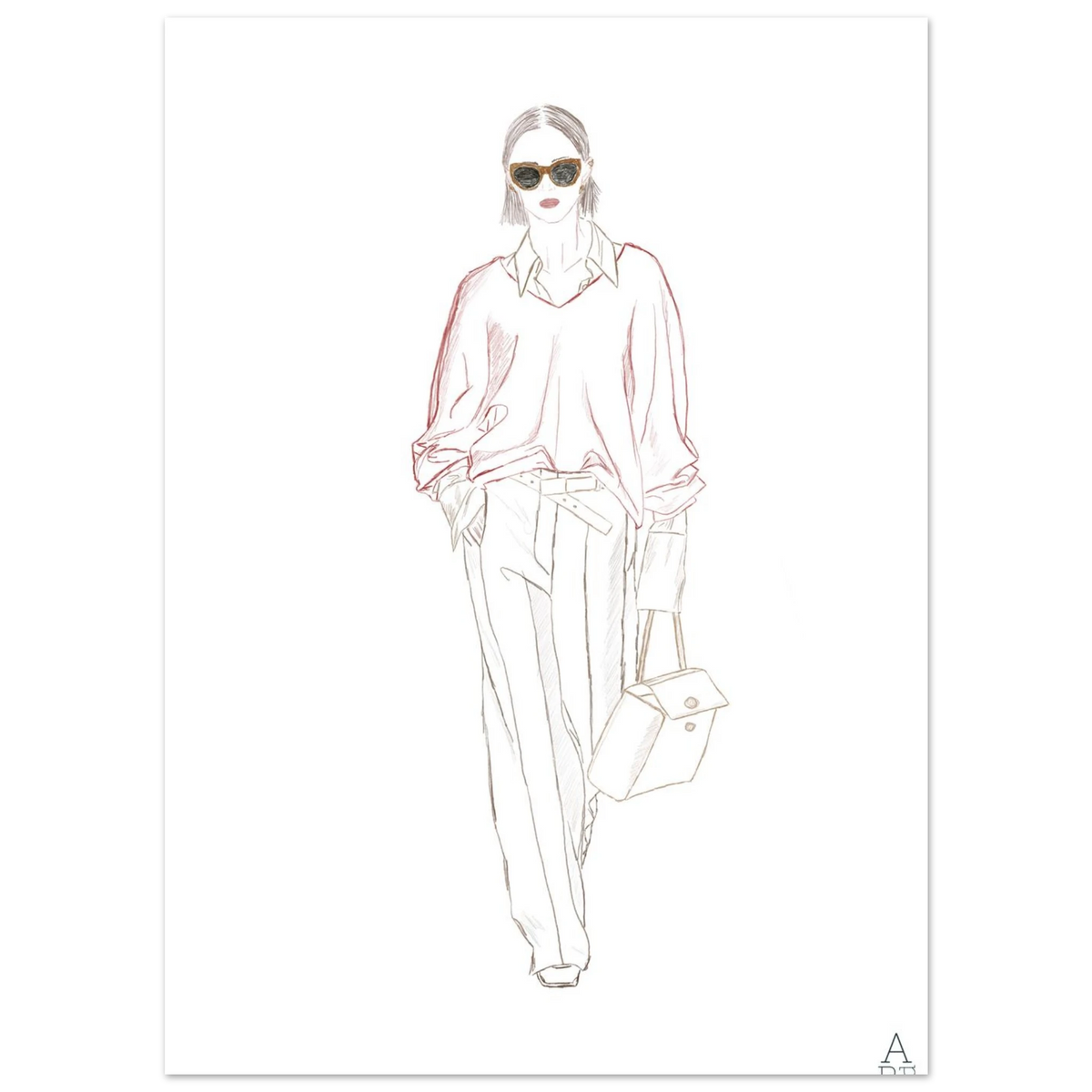 Woman walking N°1, affiche d'inspiration mode pour salon ou chambre – Aude de Riberolles